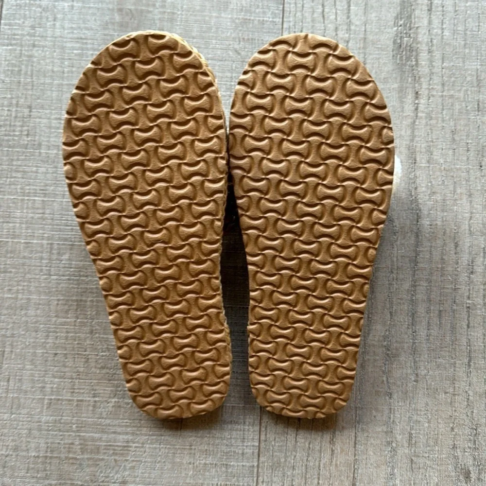 Boho Natural Straw & Ivory Pom Pom Slide Sandals Size Large NWT